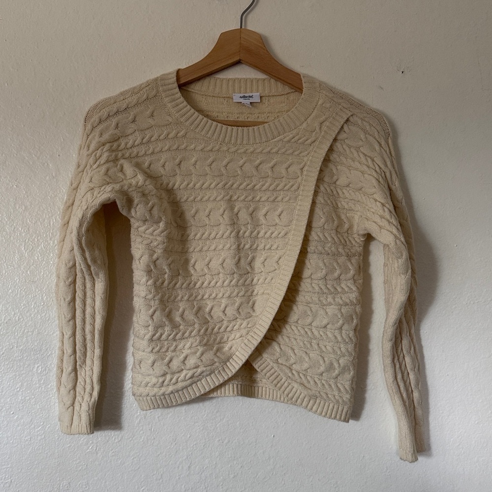 Willow + Root Youth Cable Knit Cream Sweater with Overlap Front Sz S